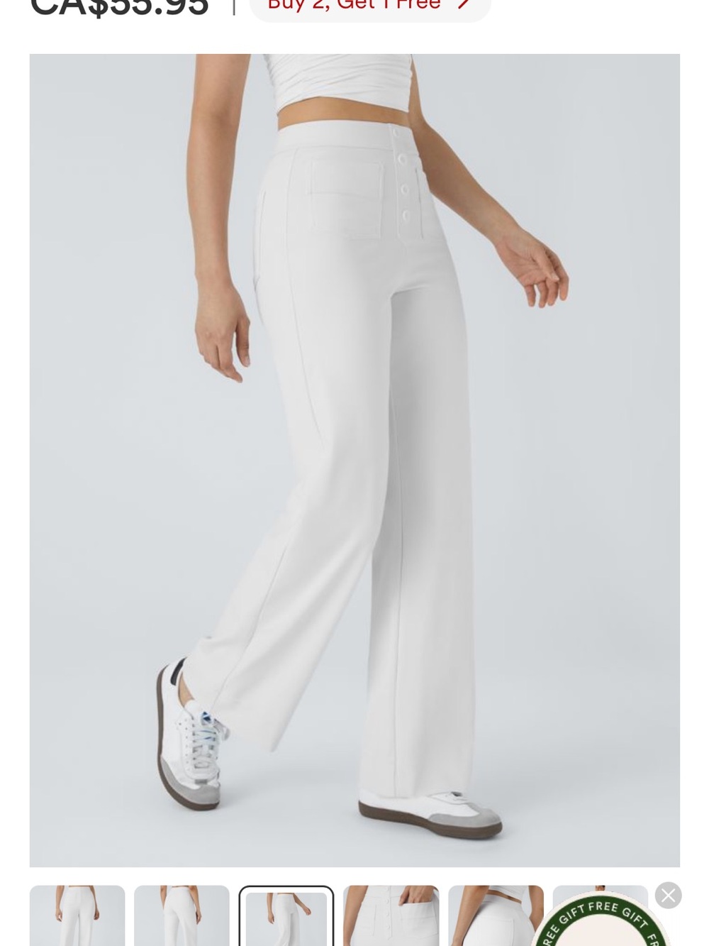 HALARA White Wide Leg Day Stretch Pants - Buttons - Multi-Pocket